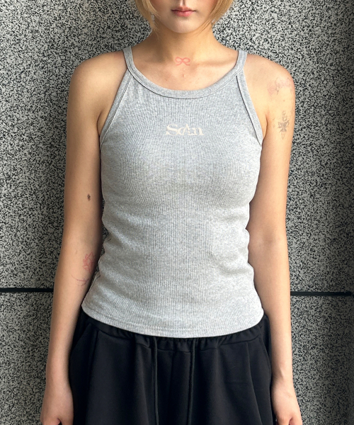 FUZZY SCAN(ファジスキャン)の「刺繍ロゴベーシックスリーブレス2カラー(Tシャツ/カットソー・レディース・ブラック/ライトグレー・ONE SIZE)」の4枚目の写真