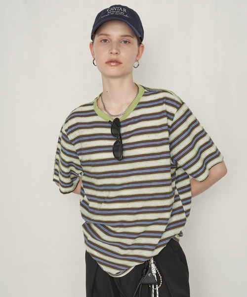 uchi.(ウチ)の「ネップボーダービッグシルエットTシャツ(Tシャツ/カットソー・レディース・ネイビー系/グリーン系その他・FREE)」の22枚目の写真