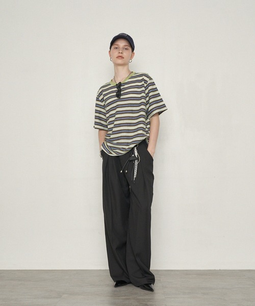 uchi.(ウチ)の「ネップボーダービッグシルエットTシャツ(Tシャツ/カットソー・レディース・ネイビー系/グリーン系その他・FREE)」の3枚目の写真