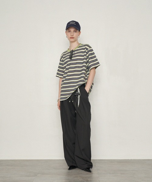 uchi.(ウチ)の「ネップボーダービッグシルエットTシャツ(Tシャツ/カットソー・レディース・ネイビー系/グリーン系その他・FREE)」の6枚目の写真