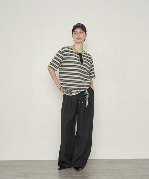 uchi.(ウチ)の「ネップボーダービッグシルエットTシャツ(Tシャツ/カットソー・レディース・ネイビー系/グリーン系その他・FREE)」の8枚目の写真