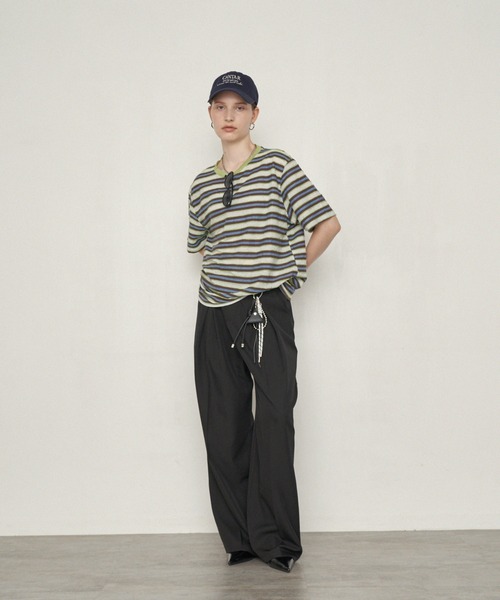 uchi.(ウチ)の「ネップボーダービッグシルエットTシャツ(Tシャツ/カットソー・レディース・ネイビー系/グリーン系その他・FREE)」の4枚目の写真
