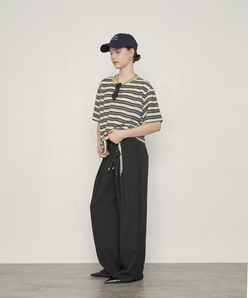 uchi.(ウチ)の「ネップボーダービッグシルエットTシャツ(Tシャツ/カットソー・レディース・ネイビー系/グリーン系その他・FREE)」の9枚目の写真
