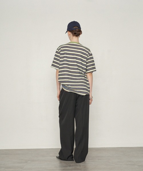 uchi.(ウチ)の「ネップボーダービッグシルエットTシャツ(Tシャツ/カットソー・レディース・ネイビー系/グリーン系その他・FREE)」の12枚目の写真