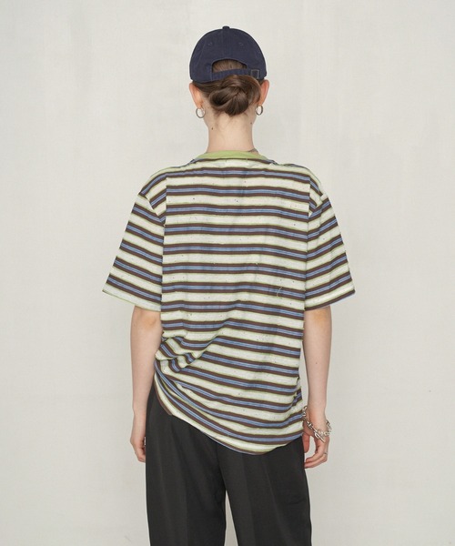 uchi.(ウチ)の「ネップボーダービッグシルエットTシャツ(Tシャツ/カットソー・レディース・ネイビー系/グリーン系その他・FREE)」の17枚目の写真