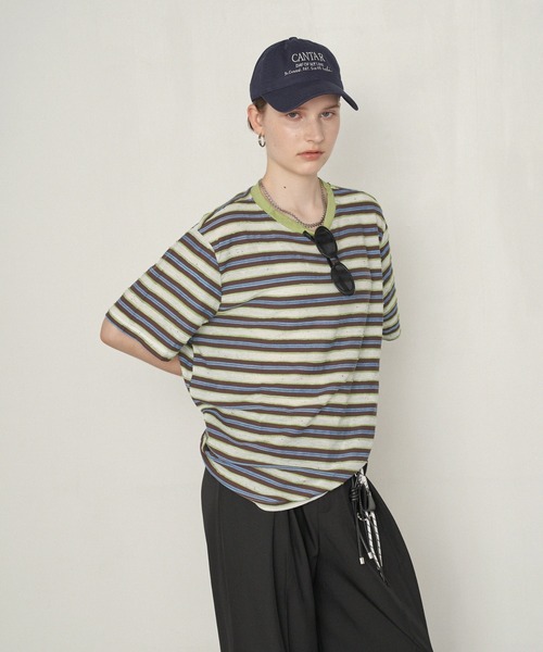 uchi.(ウチ)の「ネップボーダービッグシルエットTシャツ(Tシャツ/カットソー・レディース・ネイビー系/グリーン系その他・FREE)」の16枚目の写真