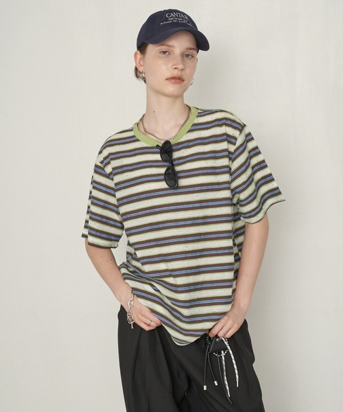 uchi.(ウチ)の「ネップボーダービッグシルエットTシャツ(Tシャツ/カットソー・レディース・ネイビー系/グリーン系その他・FREE)」の14枚目の写真