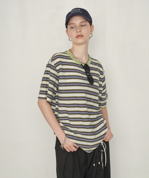 uchi.(ウチ)の「ネップボーダービッグシルエットTシャツ(Tシャツ/カットソー・レディース・ネイビー系/グリーン系その他・FREE)」の15枚目の写真