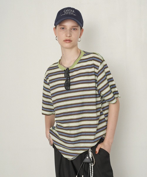 uchi.(ウチ)の「ネップボーダービッグシルエットTシャツ(Tシャツ/カットソー・レディース・ネイビー系/グリーン系その他・FREE)」の13枚目の写真