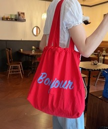 「Bonjour」ロゴ入り巾着トートバッグ