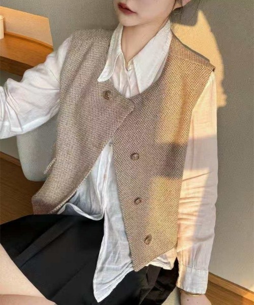 Ritzy(リッツィー)の「ノーカラーツイードベスト(ベスト・レディース・ベージュ/ブラック・M)」の12枚目の写真
