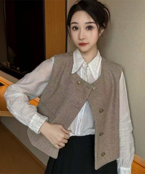 Ritzy(リッツィー)の「ノーカラーツイードベスト(ベスト・レディース・ベージュ/ブラック・M)」の9枚目の写真