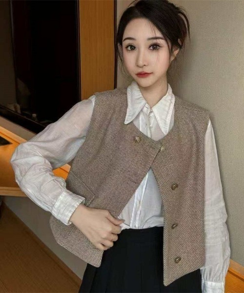 Ritzy(リッツィー)の「ノーカラーツイードベスト(ベスト・レディース・ベージュ/ブラック・M)」の7枚目の写真