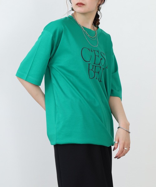 hunch（ハンチ）の「hunch 発泡ラメロゴカットソー 半端袖（Tシャツ/カットソー・レディース・グリーン/ダークブラウン/オフホワイト・FREE）」の20枚目の写真