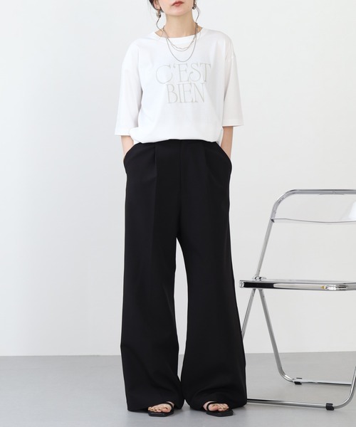 hunch（ハンチ）の「hunch 発泡ラメロゴカットソー 半端袖（Tシャツ/カットソー・レディース・グリーン/ダークブラウン/オフホワイト・FREE）」の9枚目の写真