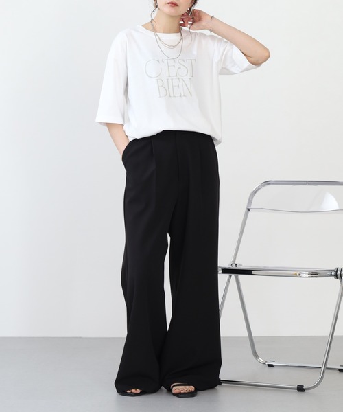 hunch（ハンチ）の「hunch 発泡ラメロゴカットソー 半端袖（Tシャツ/カットソー・レディース・グリーン/ダークブラウン/オフホワイト・FREE）」の10枚目の写真