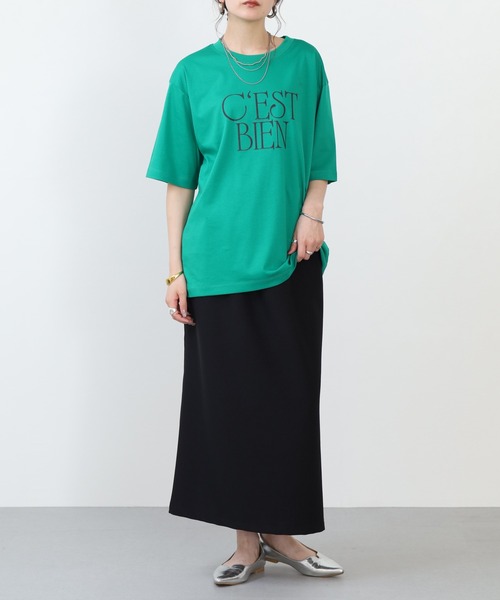 hunch（ハンチ）の「hunch 発泡ラメロゴカットソー 半端袖（Tシャツ/カットソー・レディース・グリーン/ダークブラウン/オフホワイト・FREE）」の21枚目の写真