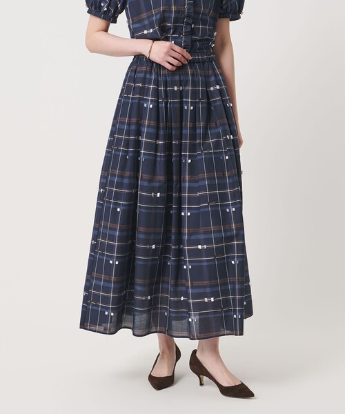 UNITED ARROWS(ユナイテッドアローズ)の「チェック リボン カットジャガード スカート(スカート・レディース・ネイビー/ダークグレー・36/38)」の2枚目の写真