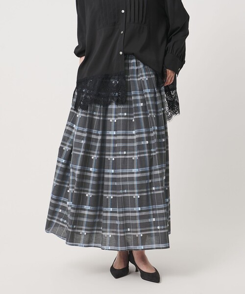UNITED ARROWS(ユナイテッドアローズ)の「チェック リボン カットジャガード スカート(スカート・レディース・ネイビー/ダークグレー・36/38)」の3枚目の写真