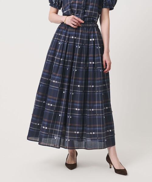 UNITED ARROWS(ユナイテッドアローズ)の「チェック リボン カットジャガード スカート(スカート・レディース・ネイビー/ダークグレー・36/38)」の5枚目の写真