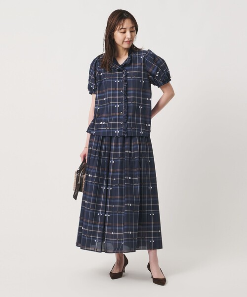UNITED ARROWS(ユナイテッドアローズ)の「チェック リボン カットジャガード スカート(スカート・レディース・ネイビー/ダークグレー・36/38)」の7枚目の写真