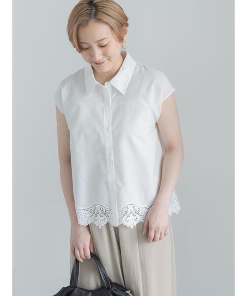 Te chichi(テチチ)の「【接触冷感】スカラップレース刺繍フレンチシャツ(シャツ/ブラウス・レディース・オフホワイト/グリーン/ブラック・F)」の15枚目の写真