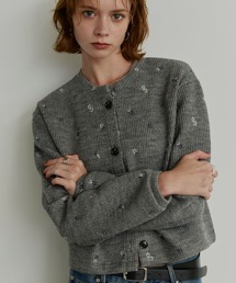 総柄花柄刺繍ニットソーカーディガン