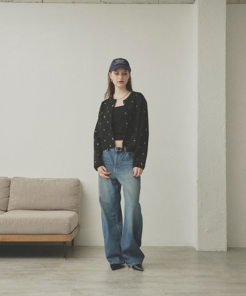 uchi.(ウチ)の「総柄花柄刺繍ニットソーカーディガン(カーディガン/ボレロ・レディース・ブラック/オートミール/グレー・FREE)」の6枚目の写真
