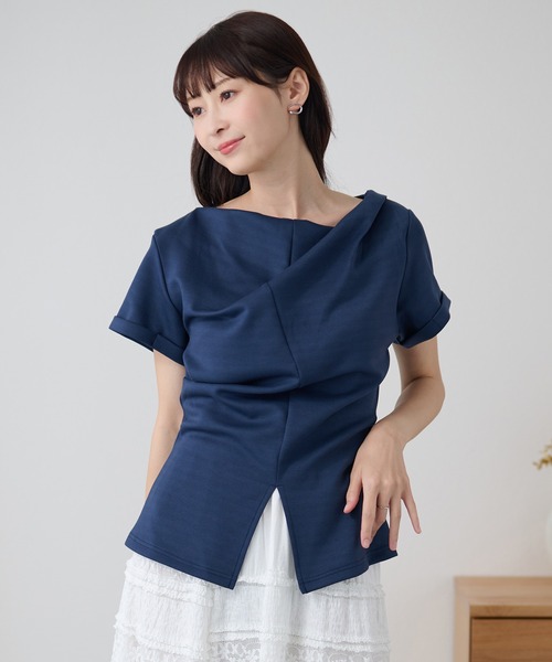 DAYRA(デイラ)の「タック ペプラム 裾スリット 半袖 トップス(Tシャツ/カットソー・レディース・ネイビー/ホワイト/ブラック・FREE)」の3枚目の写真