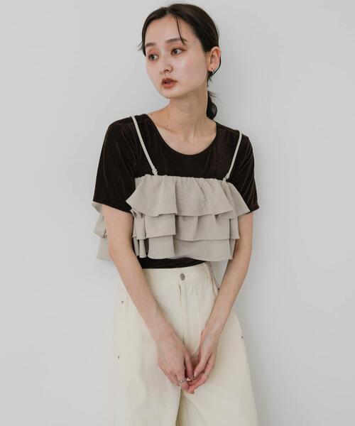 SENSE OF PLACE by URBAN RESEARCH（センスオブプレイスバイアーバンリサーチ）の「ティアードフリルビスチェ（キャミソール・レディース・ベージュ/ブラック・ONE）」の7枚目の写真