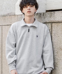 新色追加 U.S. POLO ASSN. ユーエスポロアッスン オーバーサイズ裏起毛ワンポイントロゴ刺繍長袖ハーフジップスウェット