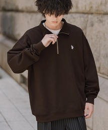 U.S. POLO ASSN.（ユーエスポロアッスン）の「新色追加 U.S. POLO ASSN. ユーエスポロアッスン オーバーサイズ裏起毛ワンポイントロゴ刺繍長袖ハーフジップスウェット（スウェット）」