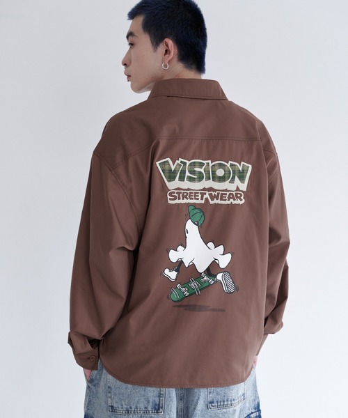 VISION STREET WEAR(ヴィジョンストリートウェア)の「Ghost shirt / 異素材ロゴゴーストシャツ(シャツ/ブラウス・メンズ・ブラック/オフホワイト/ブラウン・MEDIUM/LARGE/X-LARGE)」の1枚目の写真