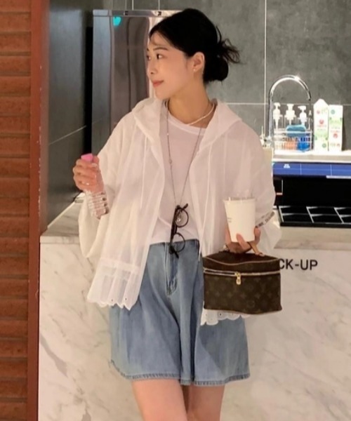FAVORITO(ファヴォリート)の「フード付き長袖シャツ(シャツ/ブラウス・レディース・ブルー/ホワイト・F)」の22枚目の写真