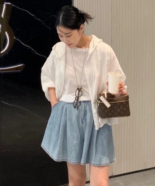 FAVORITO(ファヴォリート)の「フード付き長袖シャツ(シャツ/ブラウス・レディース・ブルー/ホワイト・F)」の15枚目の写真