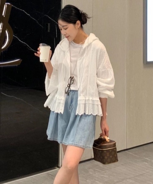 FAVORITO(ファヴォリート)の「フード付き長袖シャツ(シャツ/ブラウス・レディース・ブルー/ホワイト・F)」の18枚目の写真