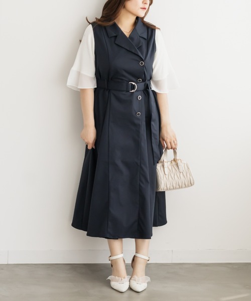 CLETTE(クレット)の「ジレ風ベルト付きワンピース(ワンピース・レディース・ネイビー/カーキ/ワイン・LL/3L/4L)」の3枚目の写真
