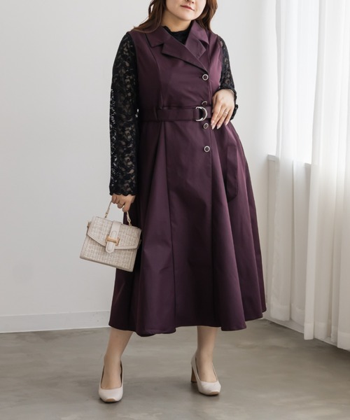 CLETTE(クレット)の「ジレ風ベルト付きワンピース(ワンピース・レディース・ネイビー/カーキ/ワイン・LL/3L/4L)」の1枚目の写真