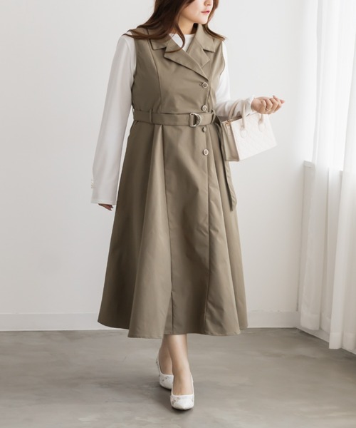CLETTE(クレット)の「ジレ風ベルト付きワンピース(ワンピース・レディース・ネイビー/カーキ/ワイン・LL/3L/4L)」の7枚目の写真