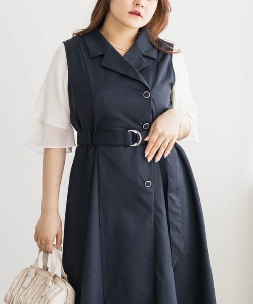 CLETTE(クレット)の「ジレ風ベルト付きワンピース(ワンピース・レディース・ネイビー/カーキ/ワイン・LL/3L/4L)」の8枚目の写真