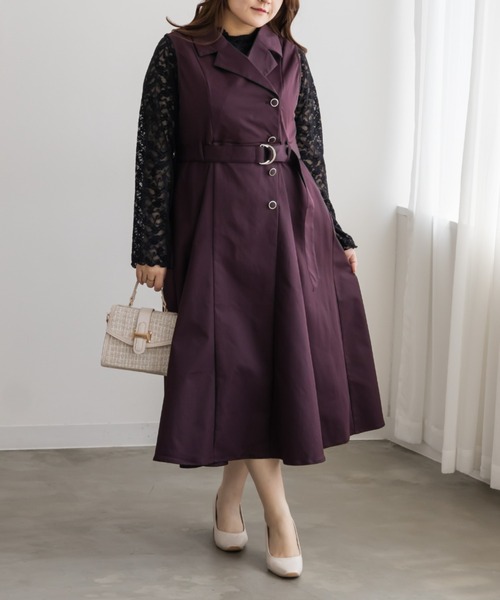 CLETTE(クレット)の「ジレ風ベルト付きワンピース(ワンピース・レディース・ネイビー/カーキ/ワイン・LL/3L/4L)」の12枚目の写真