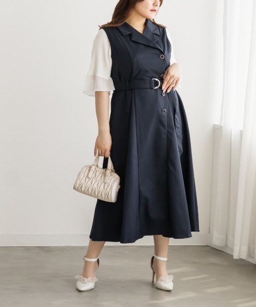 CLETTE(クレット)の「ジレ風ベルト付きワンピース(ワンピース・レディース・ネイビー/カーキ/ワイン・LL/3L/4L)」の10枚目の写真