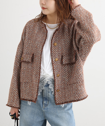 journal standard L'essage（ジャーナルスタンダードレサージュ）の「【一部店舗＆WEB限定】GIOLICAツイードドルマンスリーブジャケット(キャメル)（ノーカラージャケット）」
