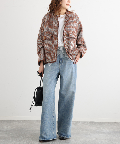 journal standard L'essage(ジャーナルスタンダードレサージュ)の「【一部店舗&WEB限定】GIOLICAツイードドルマンスリーブジャケット(キャメル)(ノーカラージャケット・レディース・キャメル・FREE)」の2枚目の写真