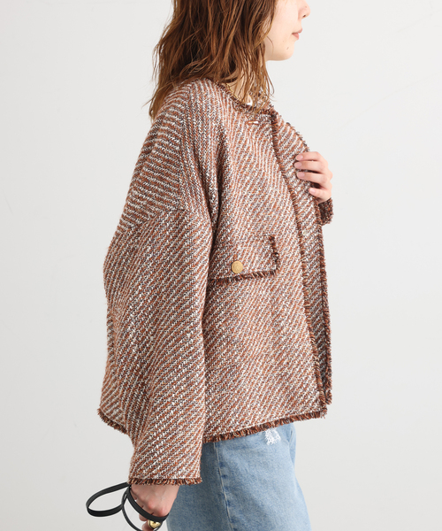 journal standard L'essage(ジャーナルスタンダードレサージュ)の「【一部店舗&WEB限定】GIOLICAツイードドルマンスリーブジャケット(キャメル)(ノーカラージャケット・レディース・キャメル・FREE)」の4枚目の写真