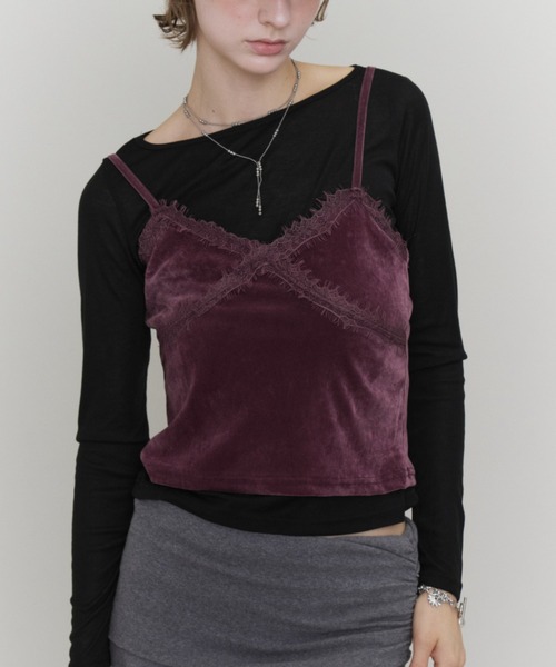Rohwel(ローウェル)の「Velour Lace Camisole / ベロア レース キャミソール(キャミソール・レディース・パープル/ホワイト/ブラック・FREE)」の3枚目の写真