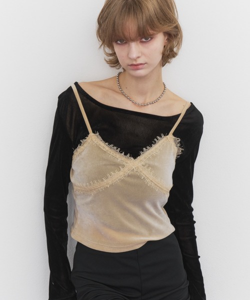 Rohwel(ローウェル)の「Velour Lace Camisole / ベロア レース キャミソール(キャミソール・レディース・パープル/ホワイト/ブラック・FREE)」の1枚目の写真