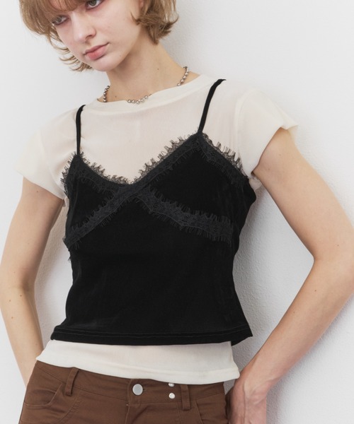 Rohwel(ローウェル)の「Velour Lace Camisole / ベロア レース キャミソール(キャミソール・レディース・パープル/ホワイト/ブラック・FREE)」の2枚目の写真