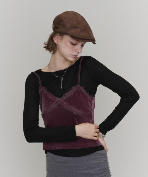 Rohwel(ローウェル)の「Velour Lace Camisole / ベロア レース キャミソール(キャミソール・レディース・パープル/ホワイト/ブラック・FREE)」の6枚目の写真