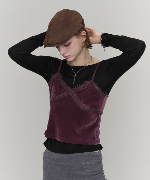 Rohwel(ローウェル)の「Velour Lace Camisole / ベロア レース キャミソール(キャミソール・レディース・パープル/ホワイト/ブラック・FREE)」の7枚目の写真
